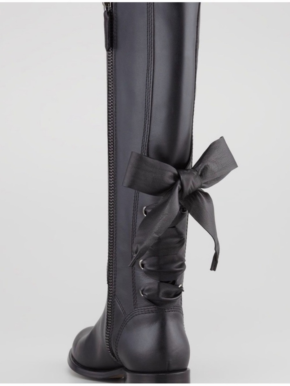 Valentino Black Leather Over-the-Knee Boots with Back Lace Detail - Picture 2 of 4